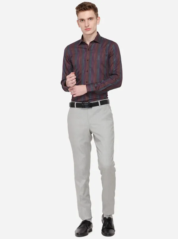 Grey & Blue Striped Slim Fit Party Wear Shirt | Wyre