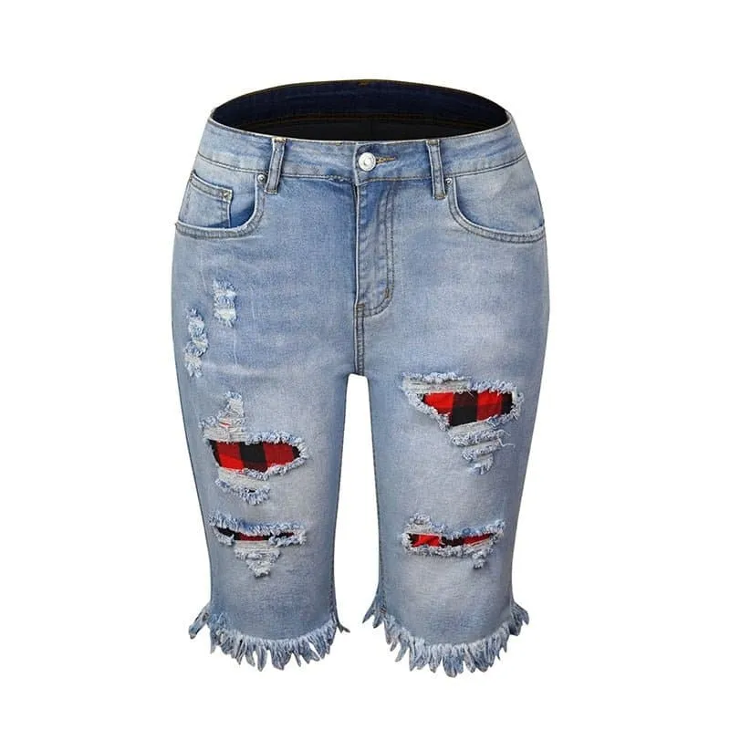 High Elastic Ripped Jean Shorts