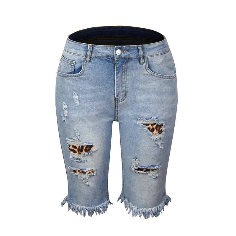 High Elastic Ripped Jean Shorts