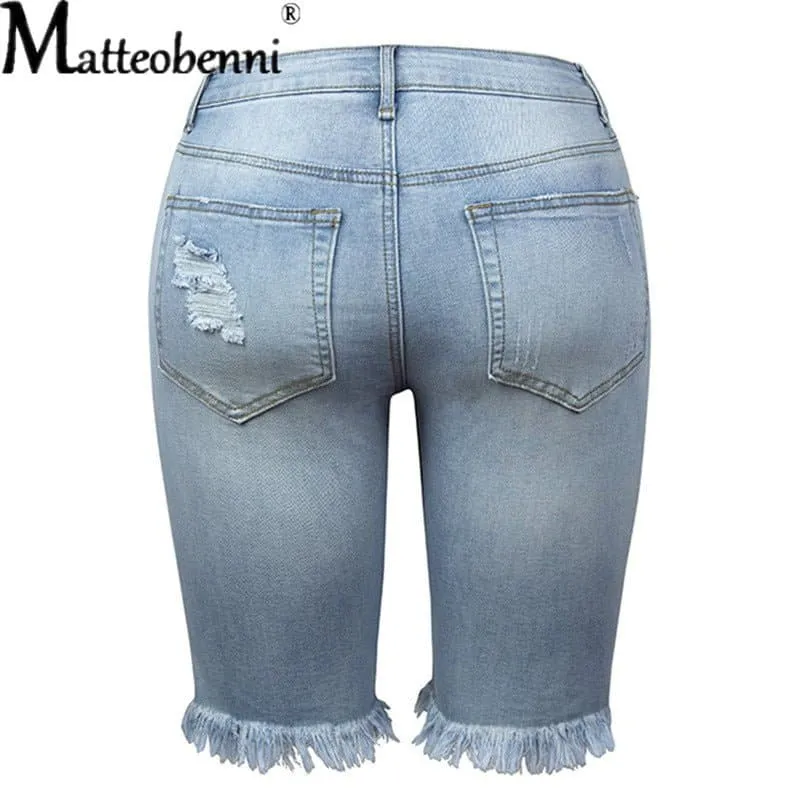 High Elastic Ripped Jean Shorts