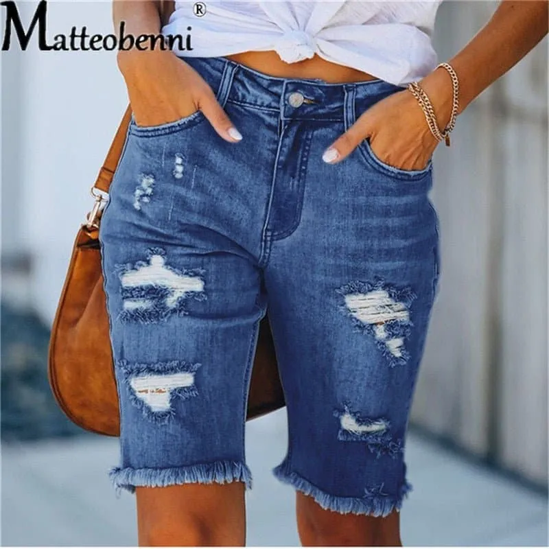 High Elastic Ripped Jean Shorts