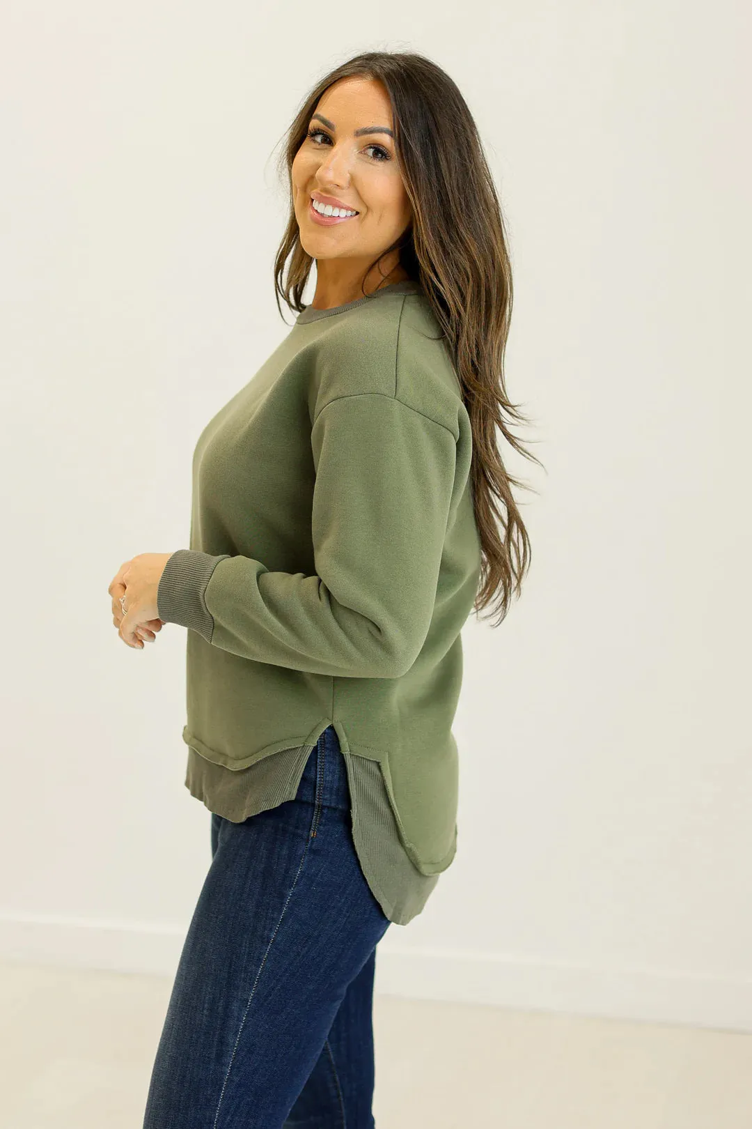 Hunter Green Ribbed Fleece Sweatshirt