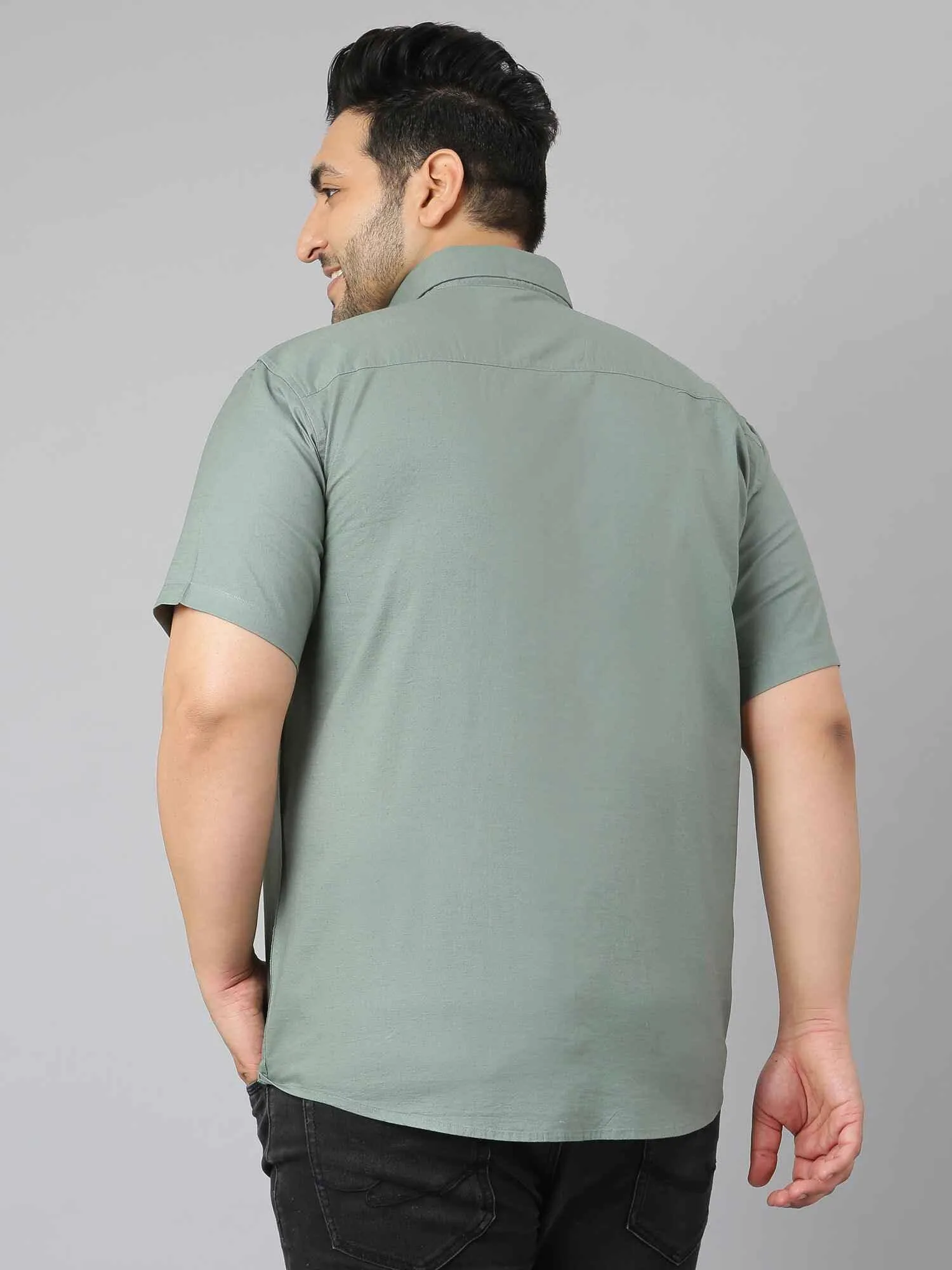 Hunter Green Solid Half Sleeve Shirt Men's Plus Size