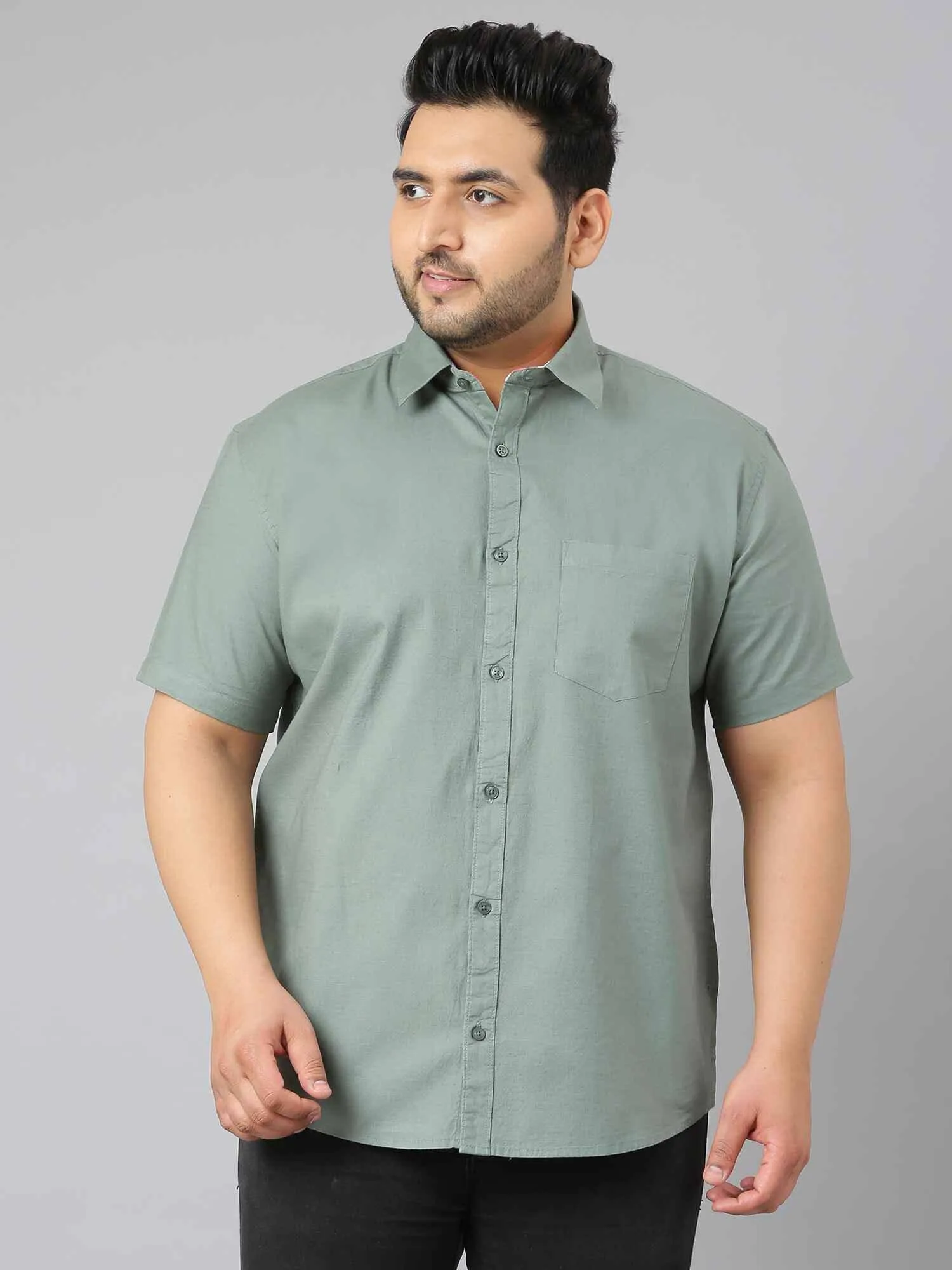 Hunter Green Solid Half Sleeve Shirt Men's Plus Size