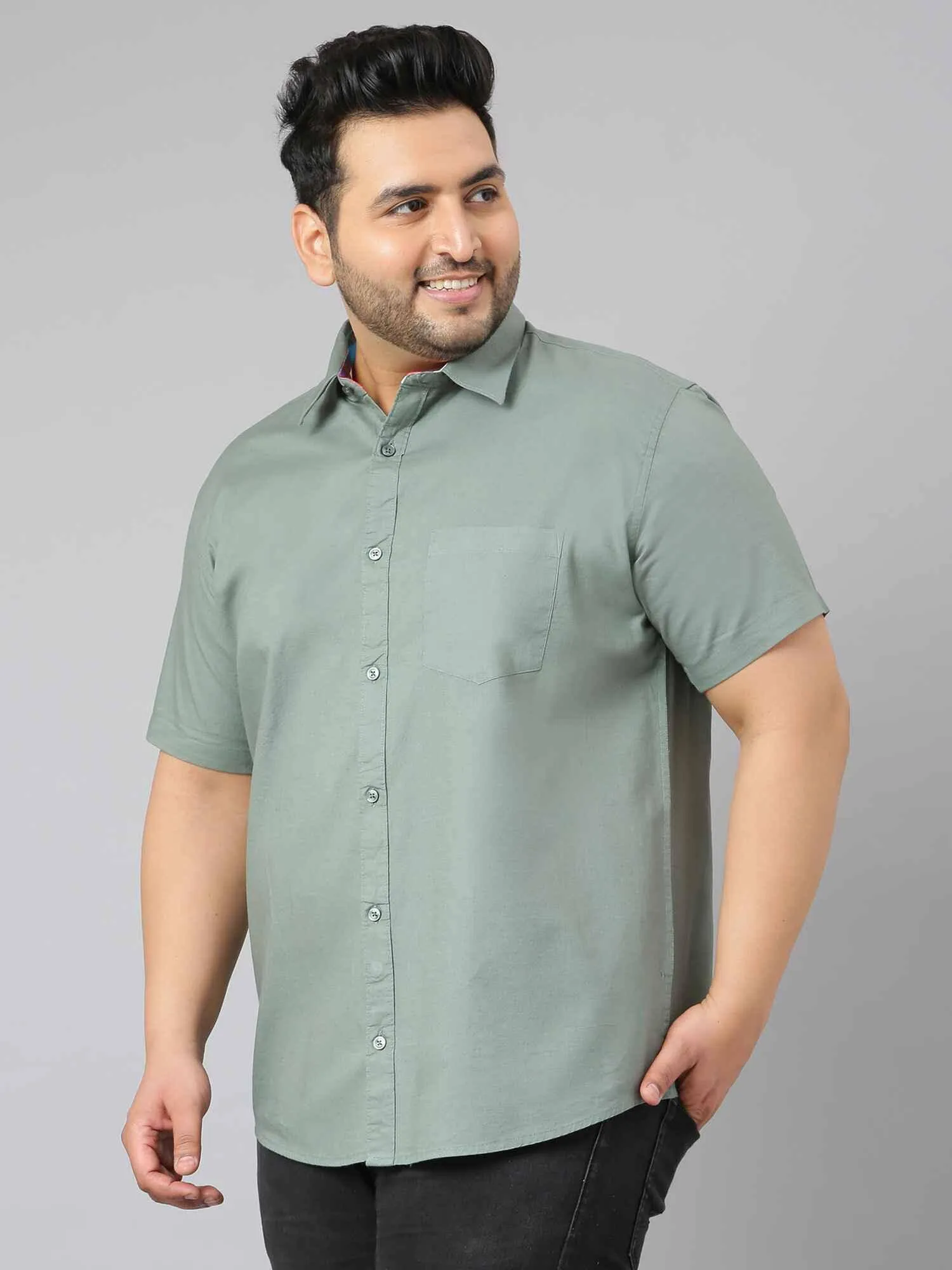 Hunter Green Solid Half Sleeve Shirt Men's Plus Size