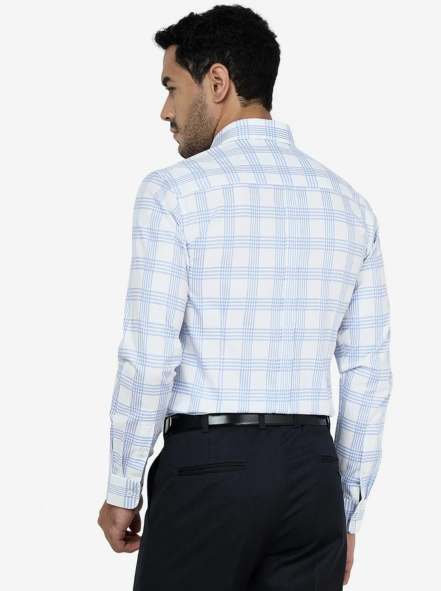 Light Blue Checked Slim Fit Formal Shirt | JadeBlue