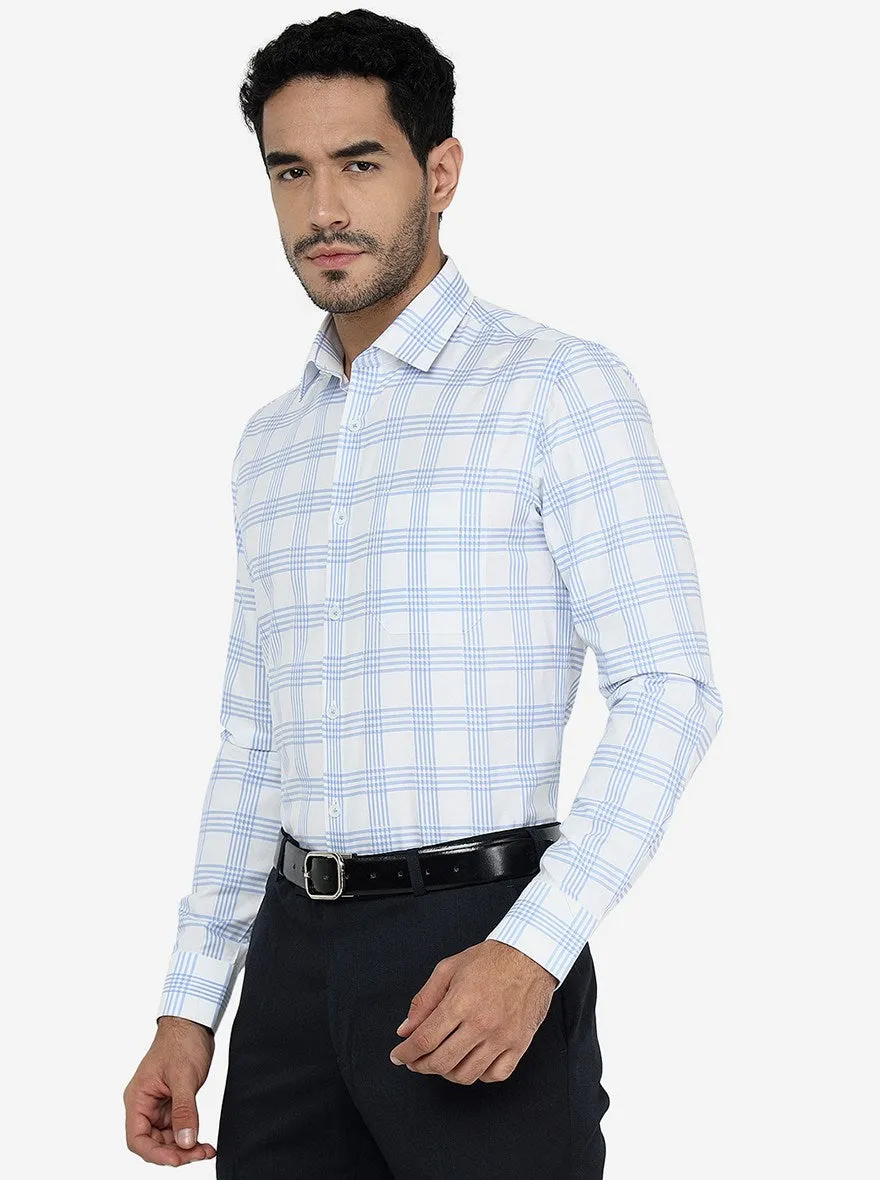 Light Blue Checked Slim Fit Formal Shirt | JadeBlue