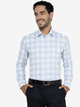 Light Blue Checked Slim Fit Formal Shirt | JadeBlue