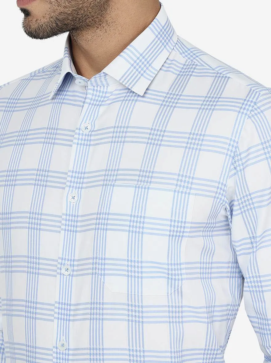 Light Blue Checked Slim Fit Formal Shirt | JadeBlue