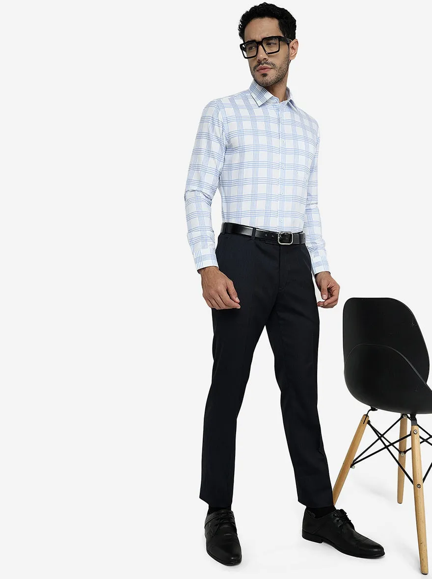 Light Blue Checked Slim Fit Formal Shirt | JadeBlue