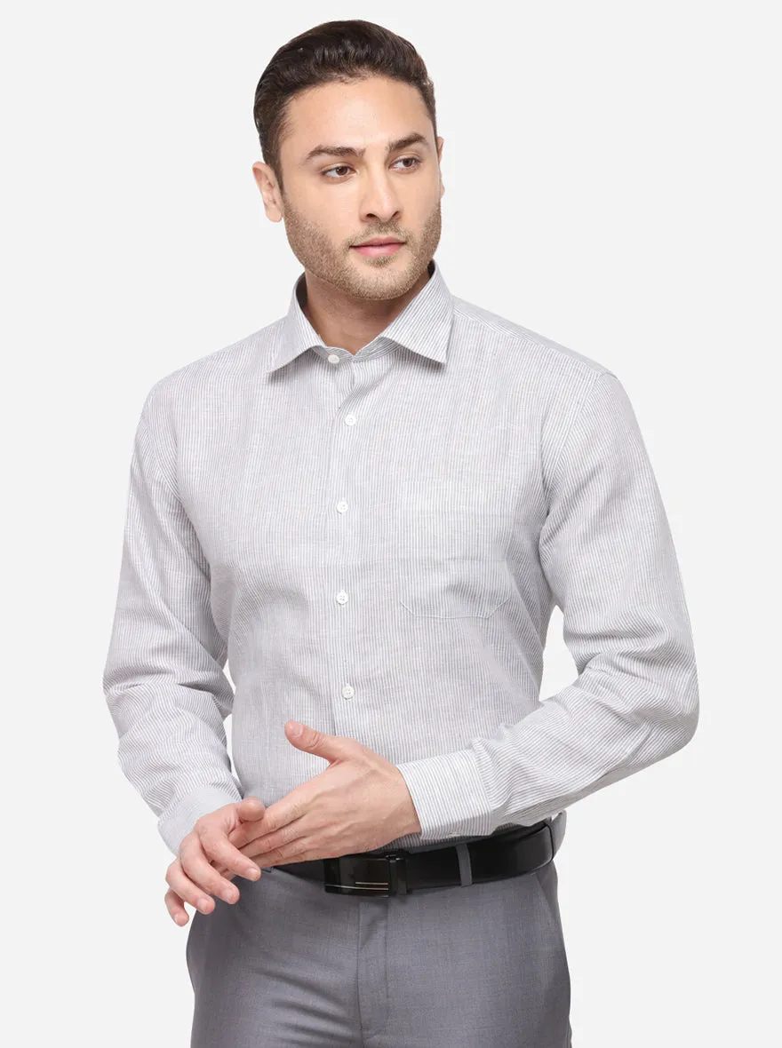 Light Grey Striped Regular Fit Formal Shirt | JadeBlue