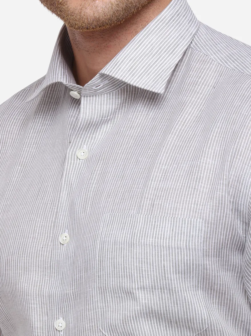 Light Grey Striped Regular Fit Formal Shirt | JadeBlue