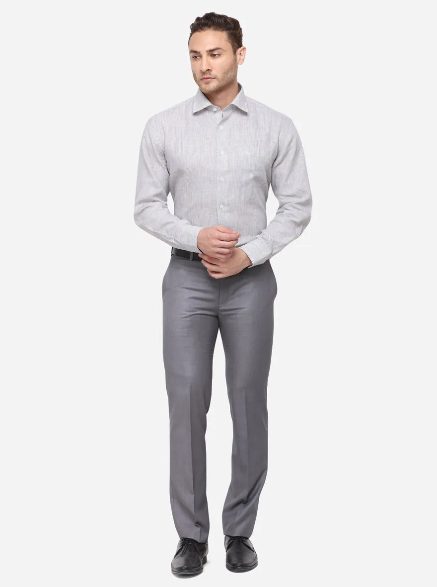 Light Grey Striped Regular Fit Formal Shirt | JadeBlue