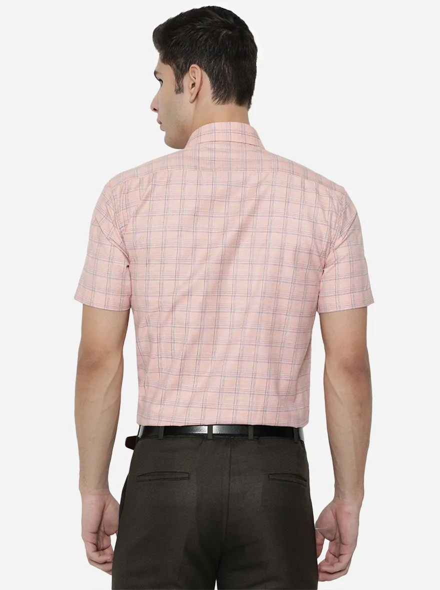 Light Orange & Blue Checked Regular Fit Formal Shirt | Greenfibre