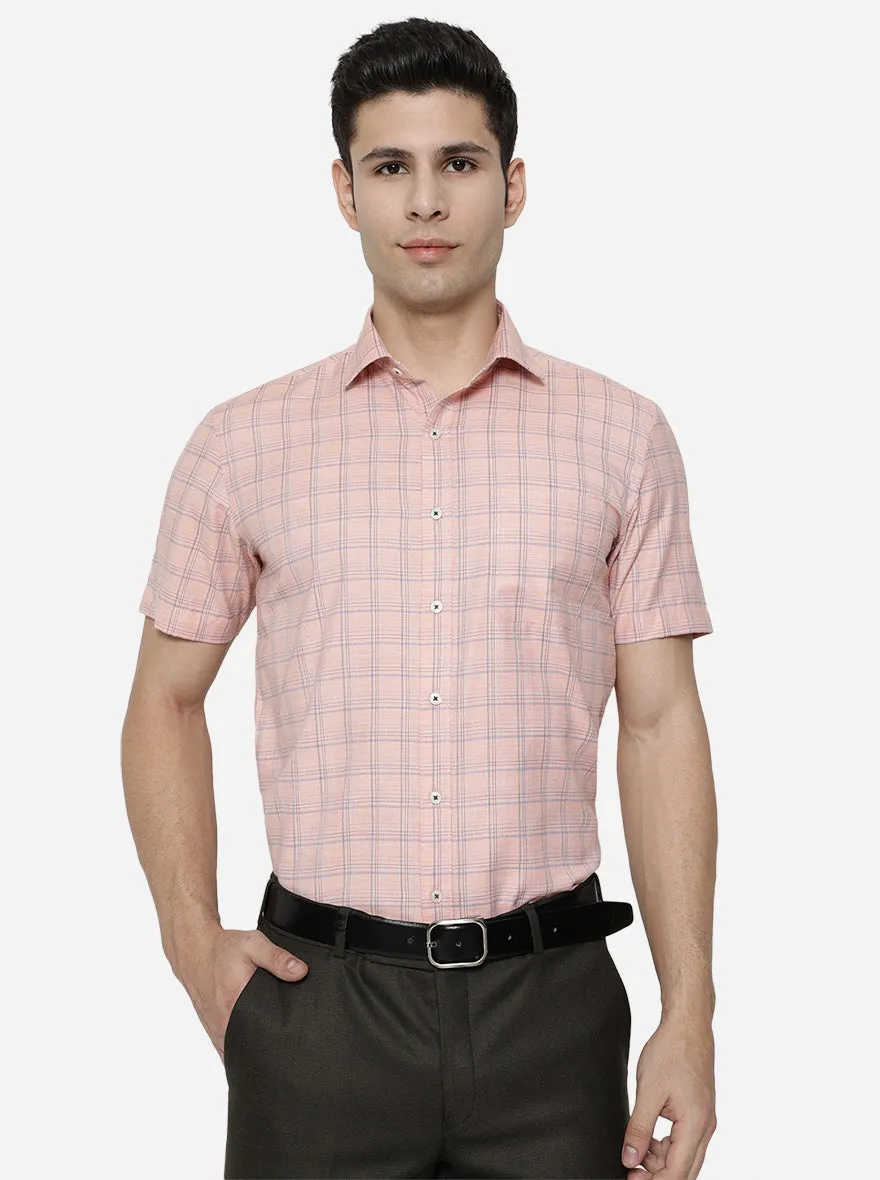 Light Orange & Blue Checked Regular Fit Formal Shirt | Greenfibre