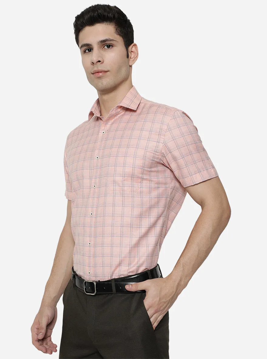 Light Orange & Blue Checked Regular Fit Formal Shirt | Greenfibre