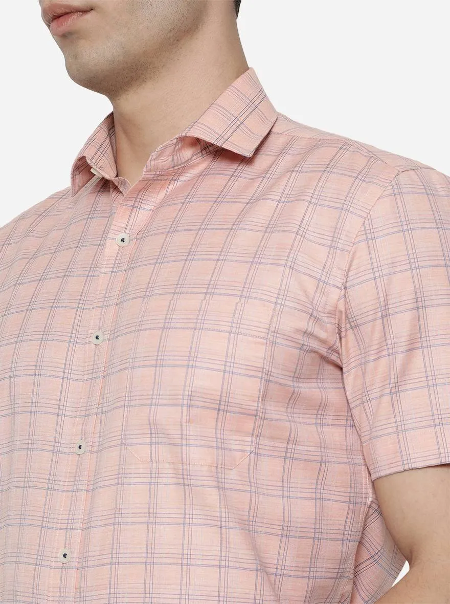 Light Orange & Blue Checked Regular Fit Formal Shirt | Greenfibre