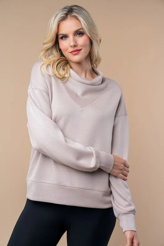 Luxe Scuba Cowl Neck Pullover by White Birch