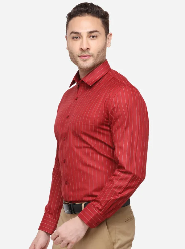 Maroon Striped Regular Fit Formal Shirt | Greenfibre