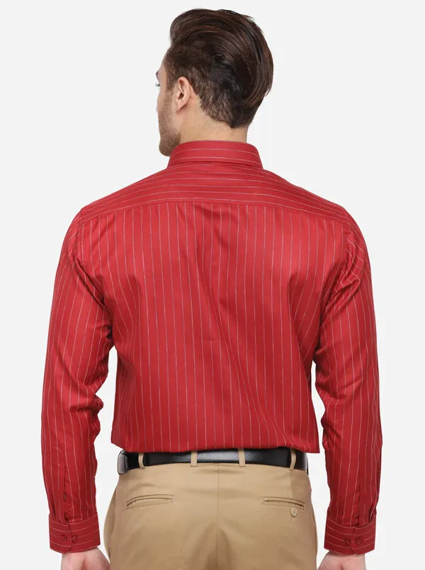 Maroon Striped Regular Fit Formal Shirt | Greenfibre