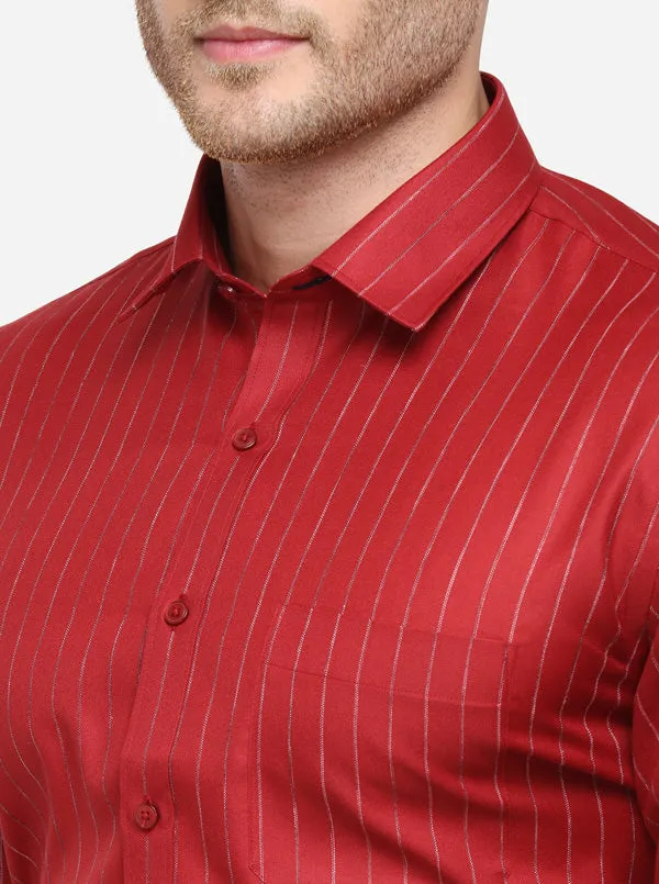 Maroon Striped Regular Fit Formal Shirt | Greenfibre