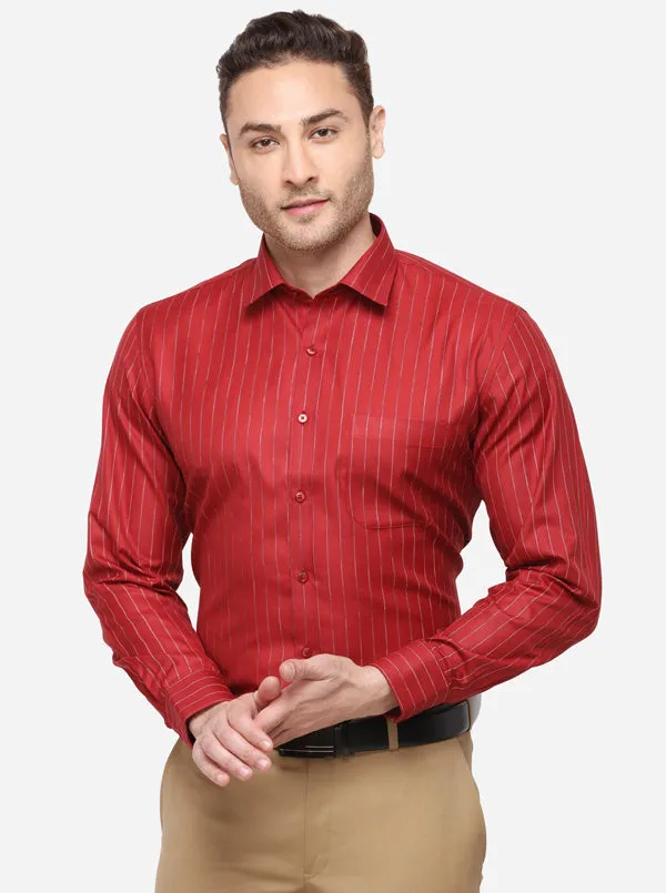 Maroon Striped Regular Fit Formal Shirt | Greenfibre