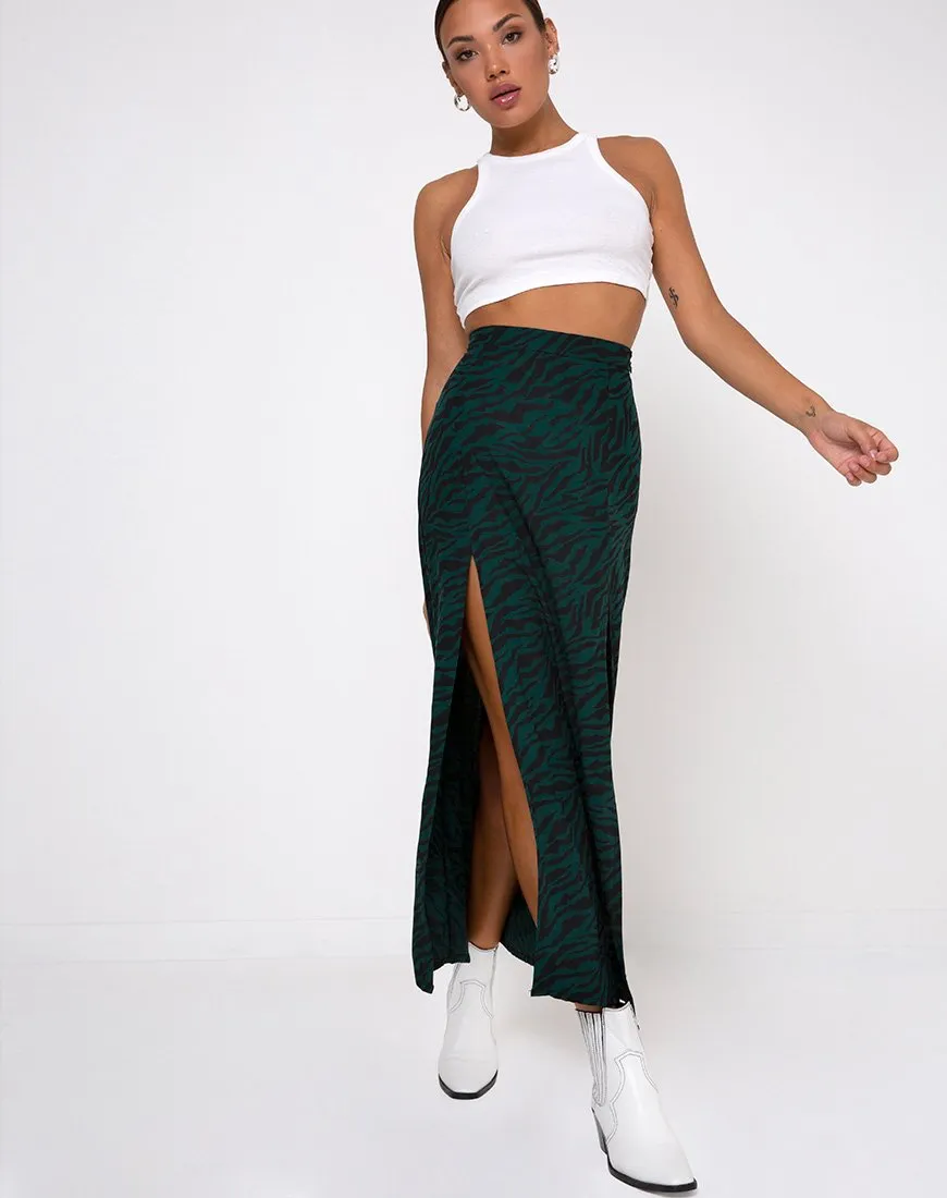 Mica Maxi Skirt in 90's Zebra Forest Green