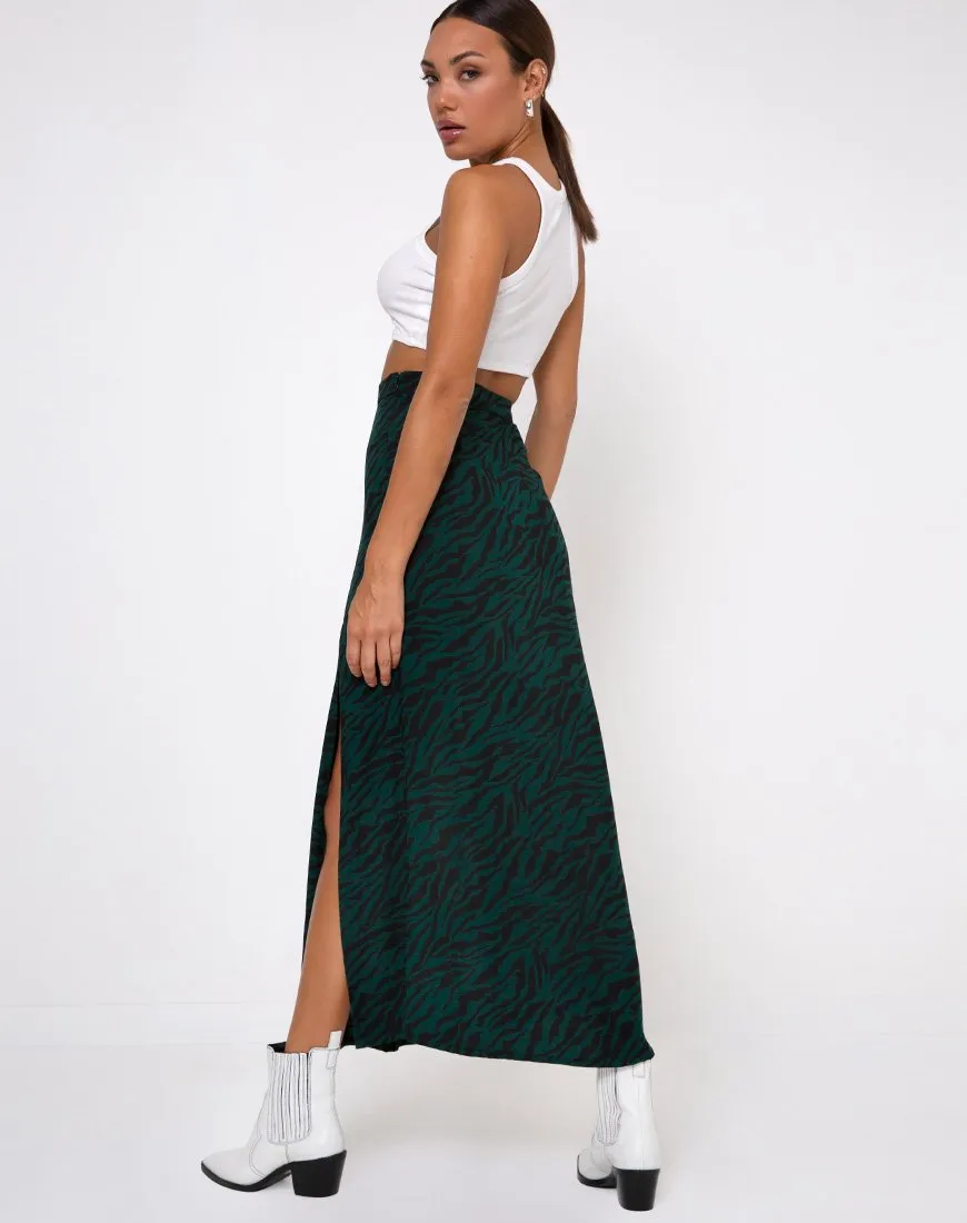 Mica Maxi Skirt in 90's Zebra Forest Green