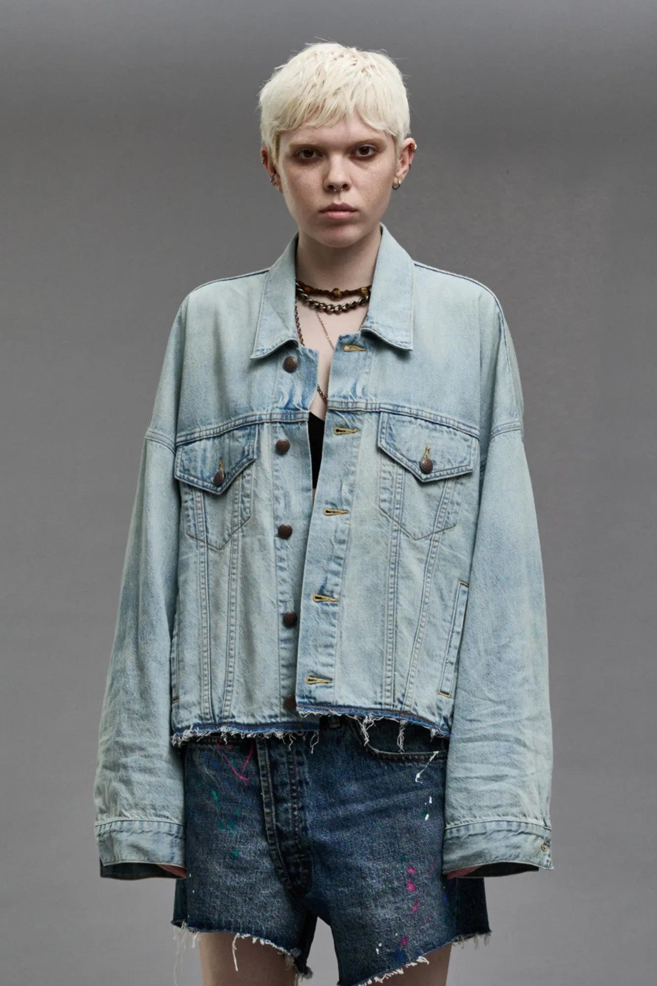 OVERSIZED CUT-OFF TRUCKER JACKET - LENNON BLUE