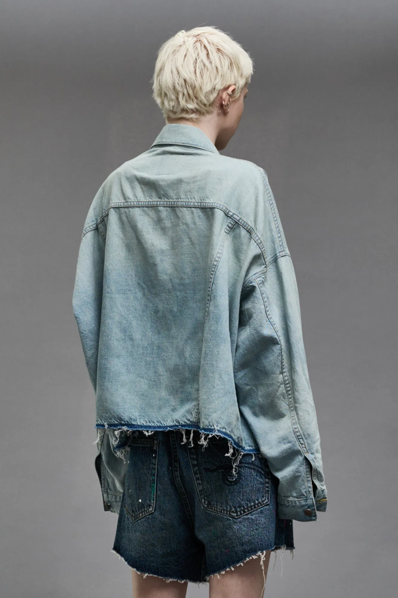 OVERSIZED CUT-OFF TRUCKER JACKET - LENNON BLUE