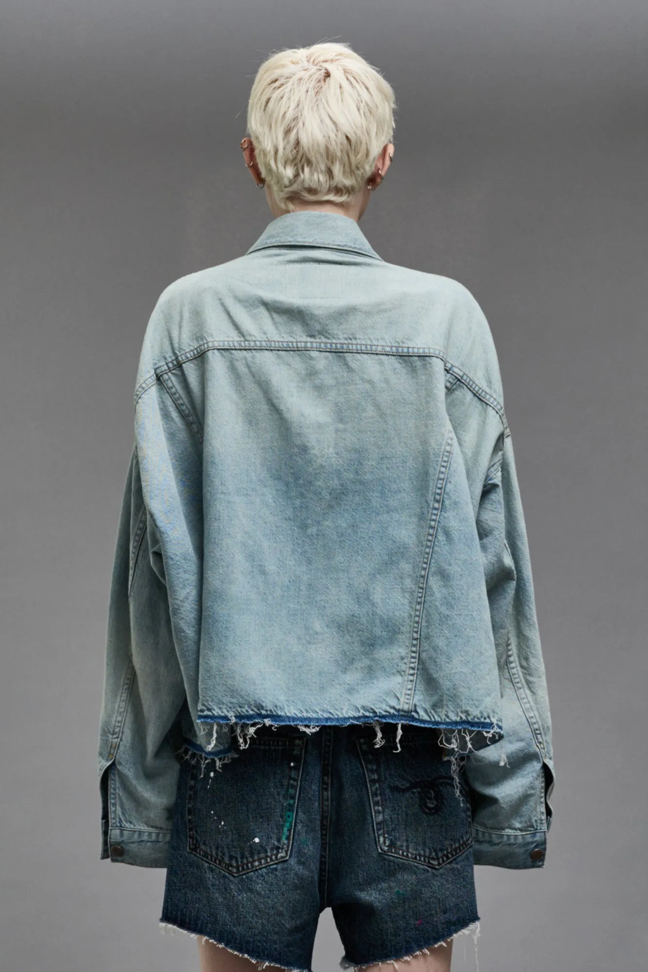 OVERSIZED CUT-OFF TRUCKER JACKET - LENNON BLUE