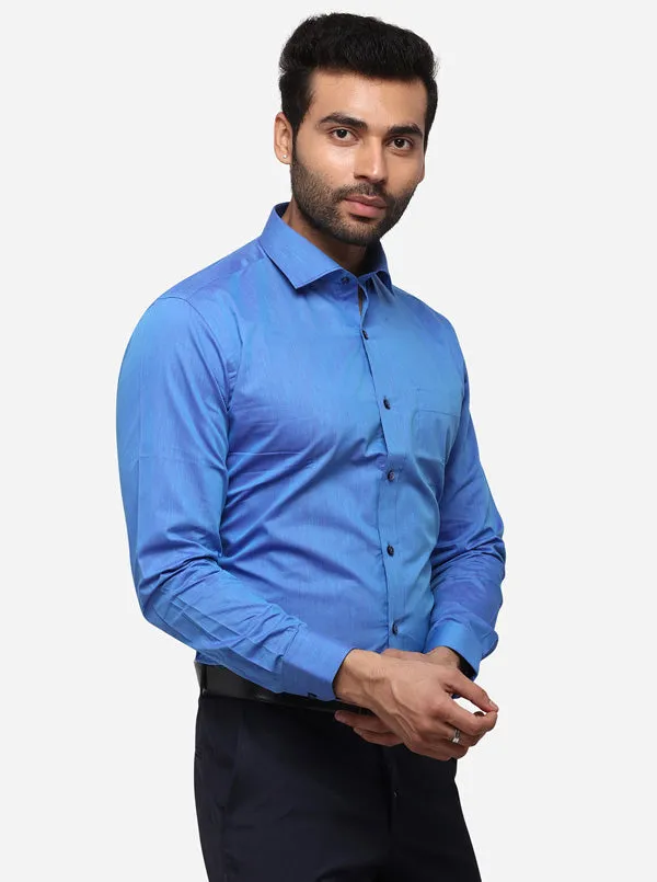 Palace Blue Solid Slim Fit Formal Shirt | Greenfibre