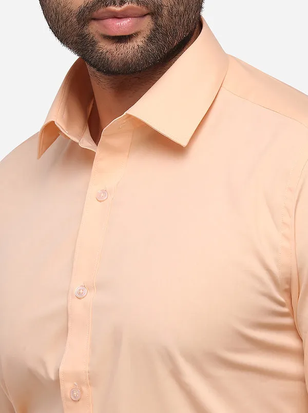 Peach Solid Slim Fit Formal Shirt | Greenfibre