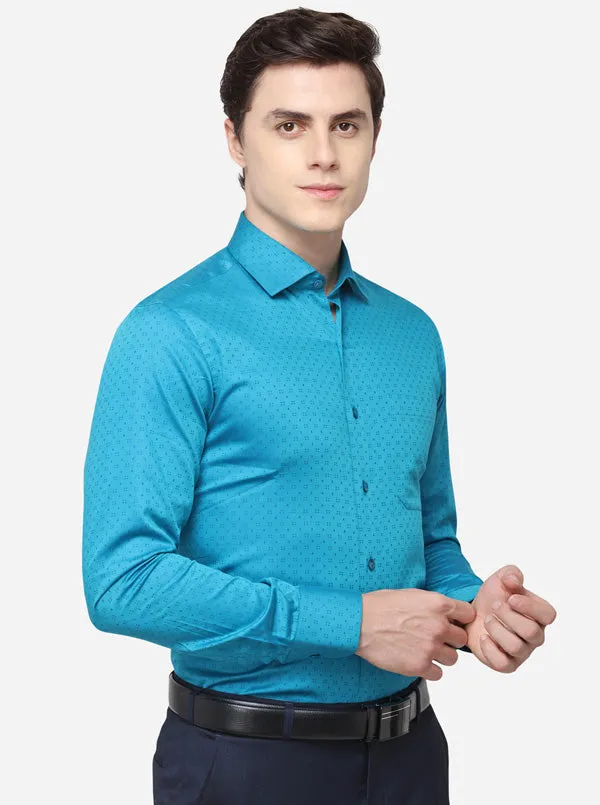 Pecock Blue Dobby Slim Fit Formal Shirt | Metal