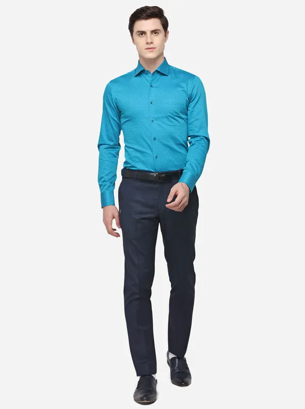 Pecock Blue Dobby Slim Fit Formal Shirt | Metal