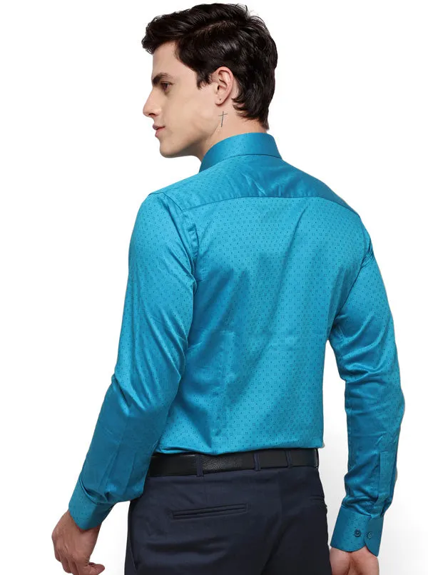 Pecock Blue Dobby Slim Fit Formal Shirt | Metal