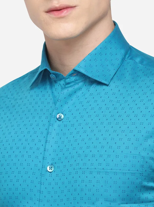 Pecock Blue Dobby Slim Fit Formal Shirt | Metal