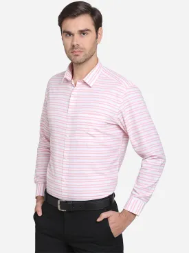 Pink & White Striped Slim Fit Formal Shirt  | Greenfibre