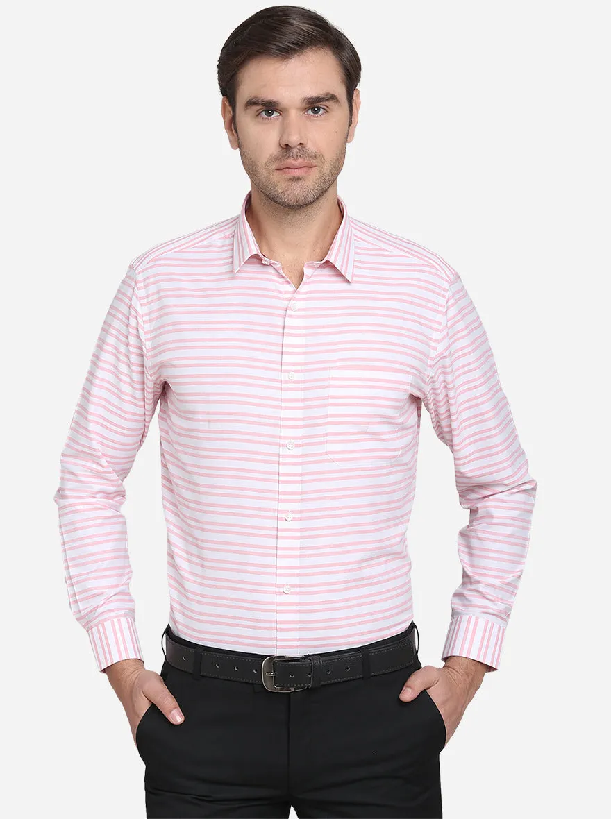 Pink & White Striped Slim Fit Formal Shirt  | Greenfibre