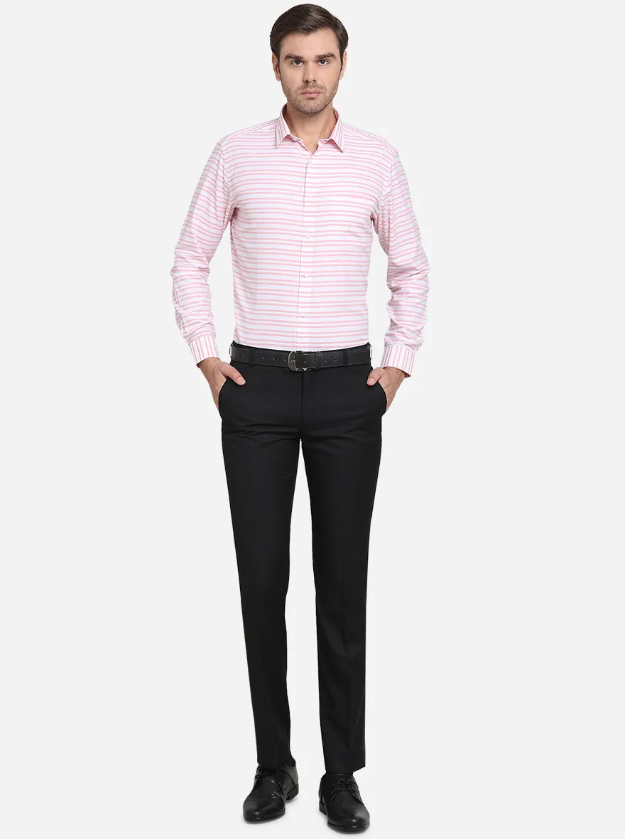 Pink & White Striped Slim Fit Formal Shirt  | Greenfibre