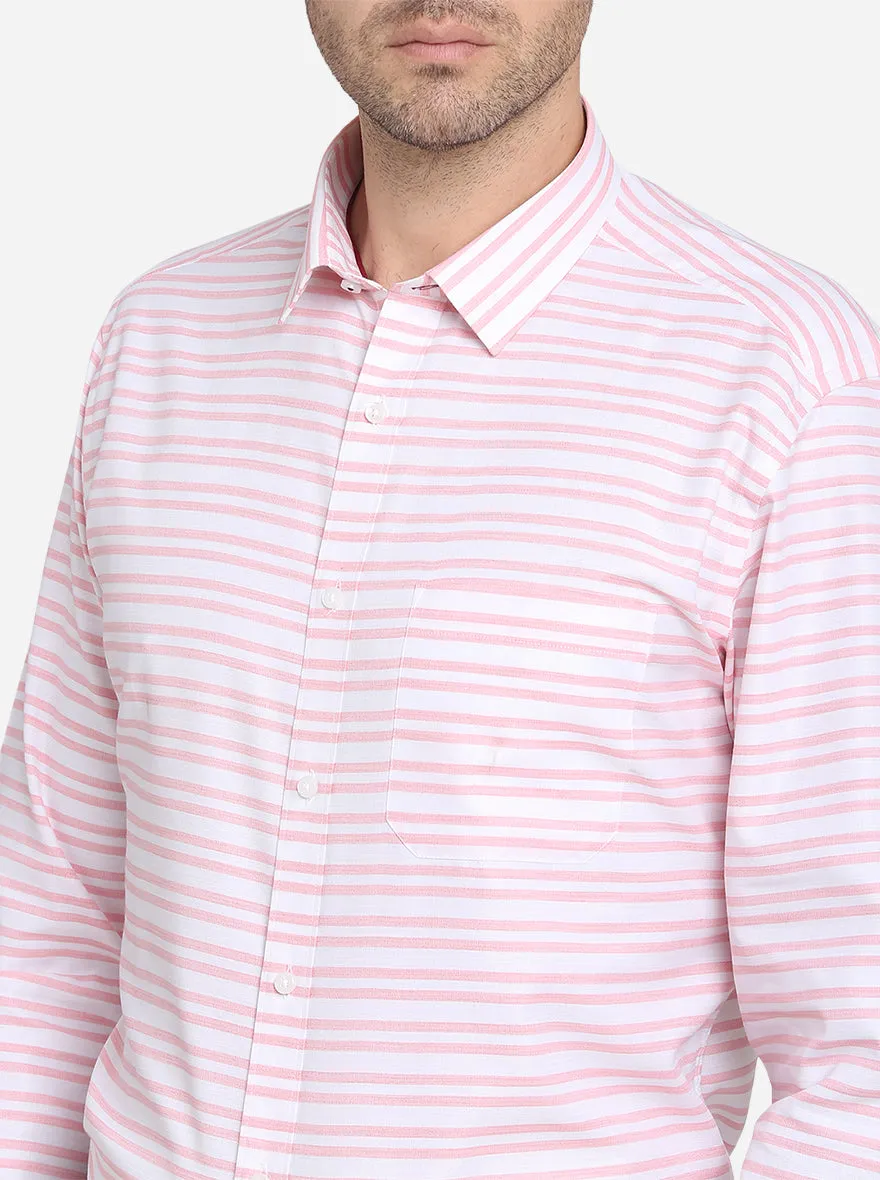 Pink & White Striped Slim Fit Formal Shirt  | Greenfibre