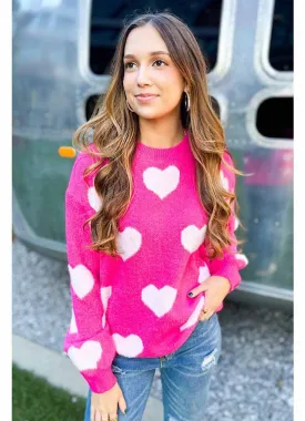 Pink Heart Sweater w/ Round Neckline