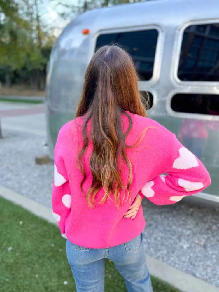 Pink Heart Sweater w/ Round Neckline