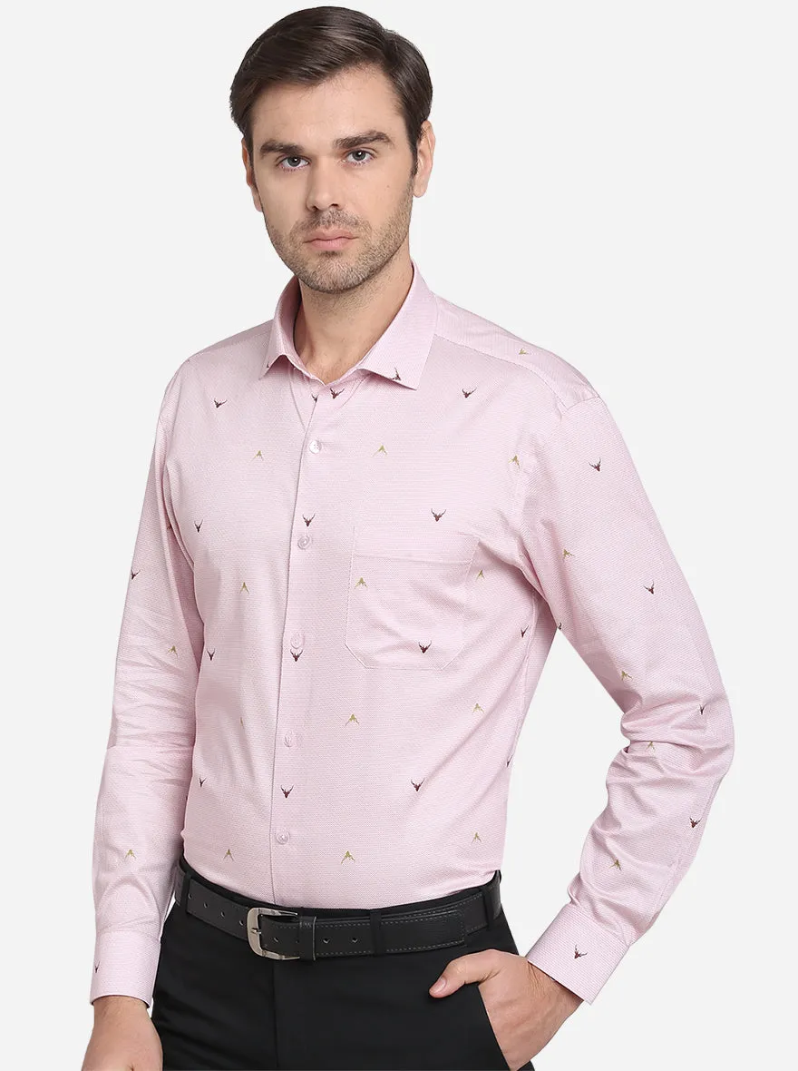 Pink Printed Slim Fit Formal Shirt  | Metal