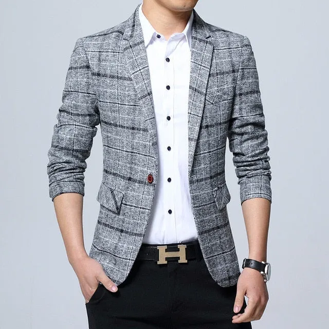 Plaid Stylish Formal Business Blazer