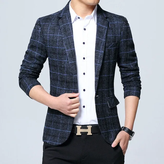 Plaid Stylish Formal Business Blazer