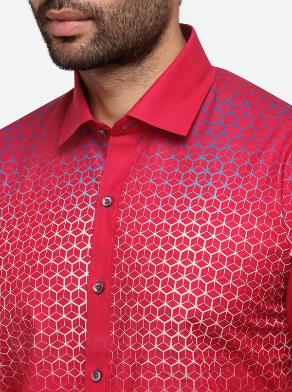 Red Printed Slim Fit Party Wear Shirt | Greenfibre