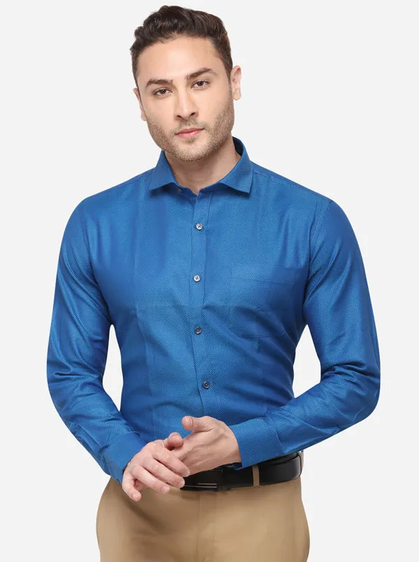 Royal Blue Dobby Slim Fit Formal Shirt | Metal