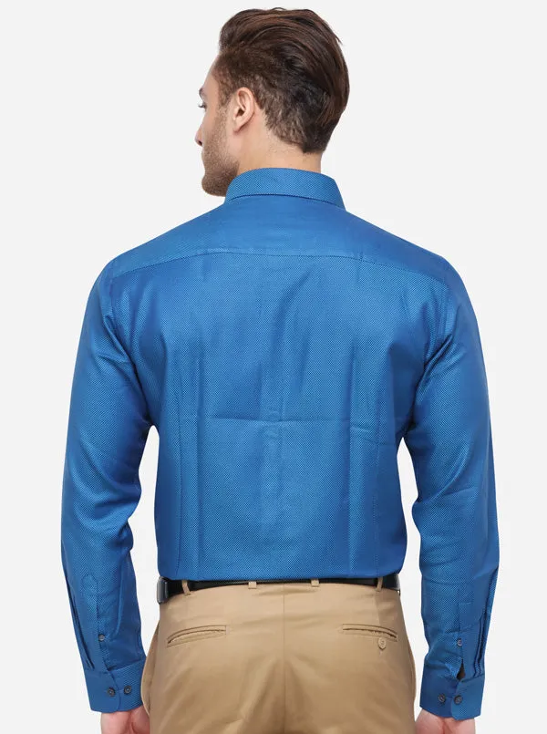 Royal Blue Dobby Slim Fit Formal Shirt | Metal