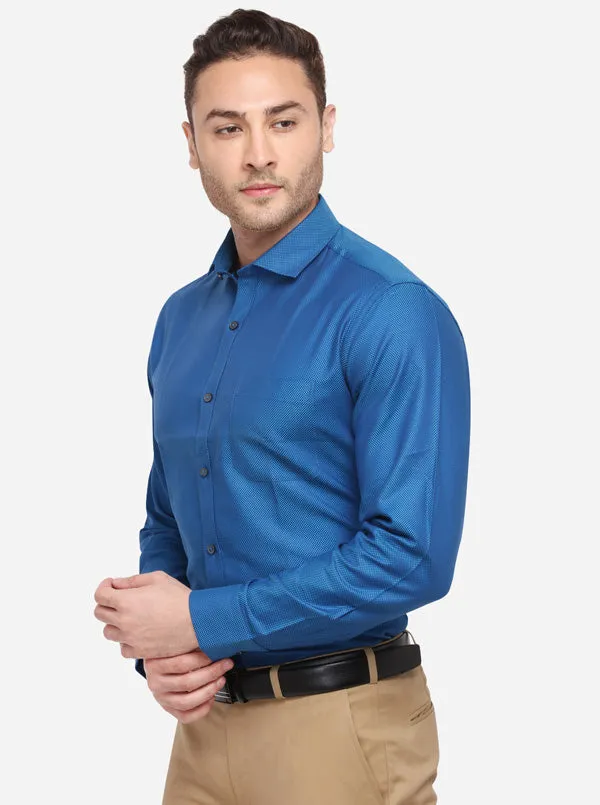 Royal Blue Dobby Slim Fit Formal Shirt | Metal